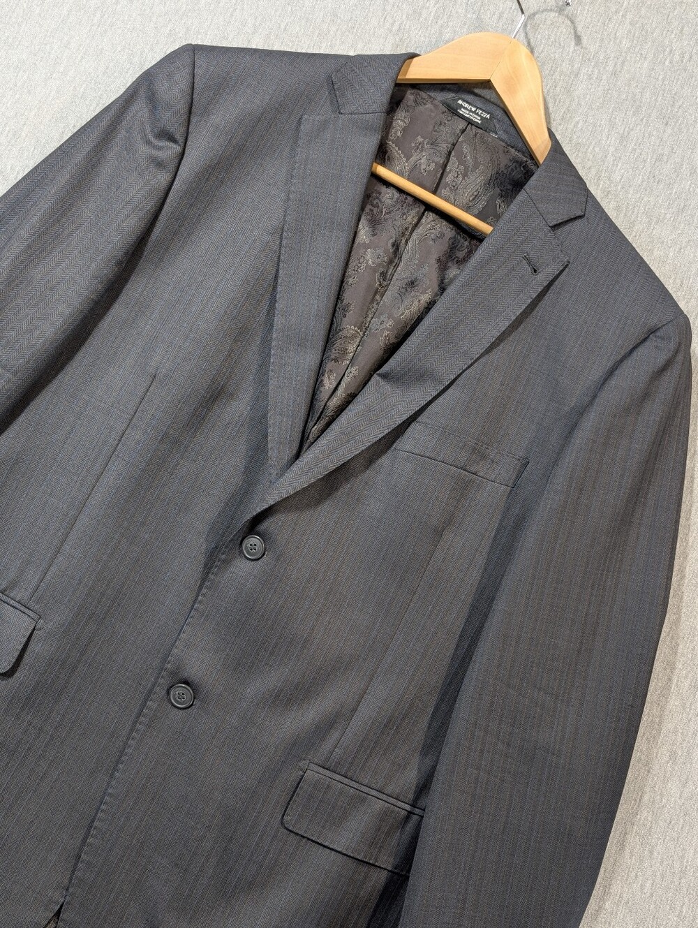 Andrew Fezza 2 Button Striped Wool Blazer Men's 46T Grey
